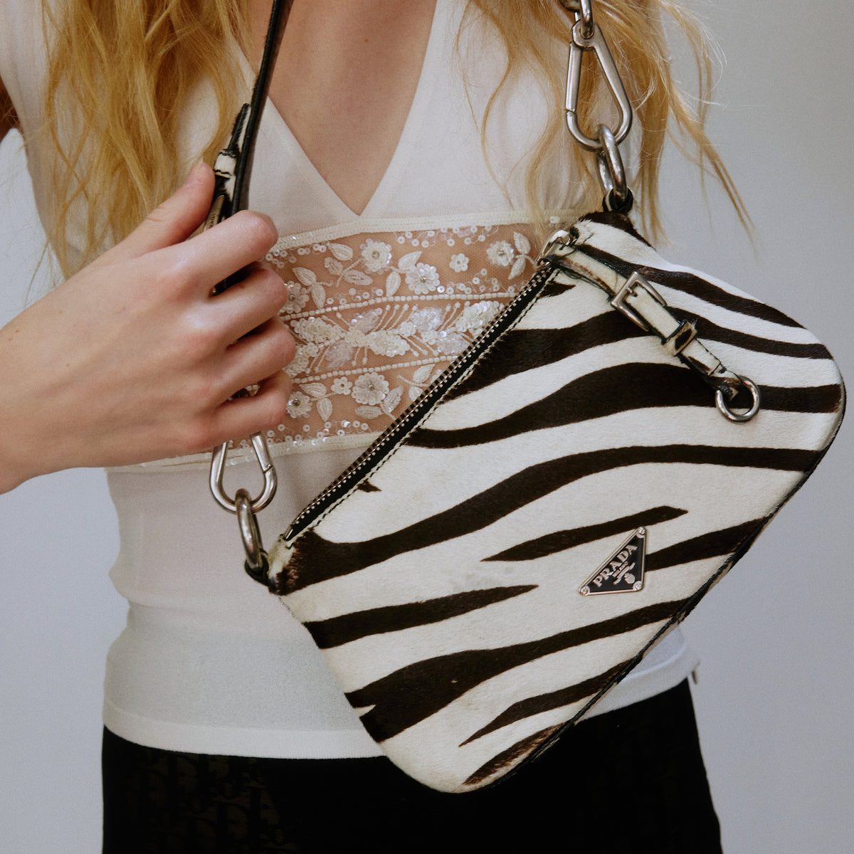 FURLA Zebra Pony Hair Hand Bag Y2K