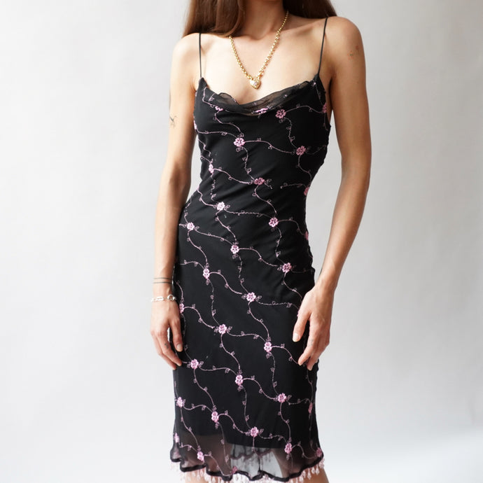 1990s Embroidered Silk Cami Dress