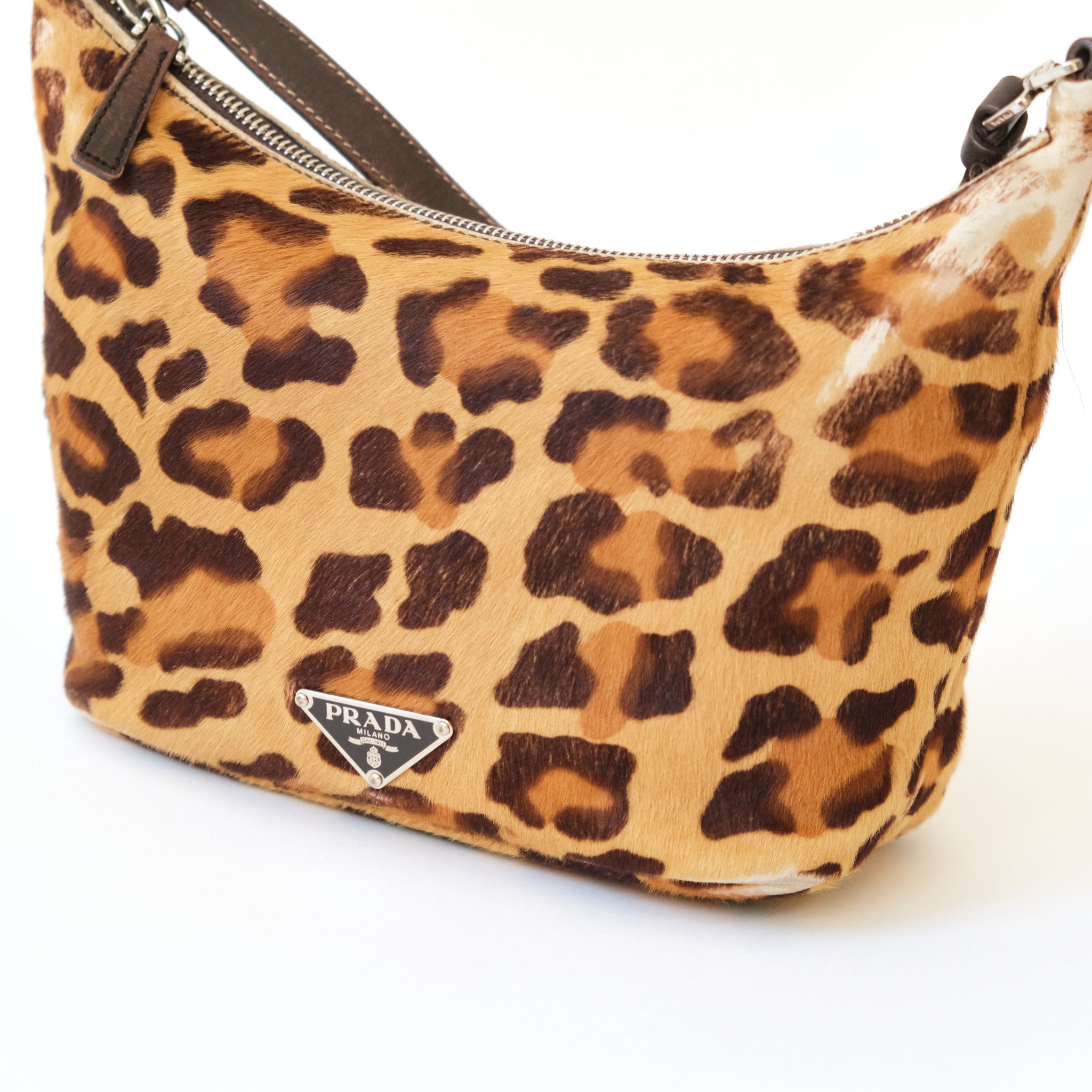 Vintage Prada Pattina Sottospalla Cavallino Shoulder Bag in Leopard Print