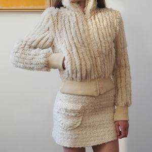 2000s French Crop Faux Fur Jacket in Cream