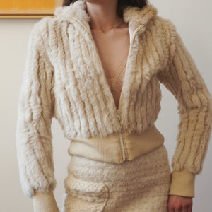 2000s French Crop Faux Fur Jacket in Cream