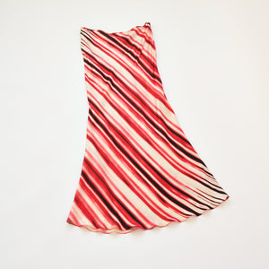 2000s Silk Red Stripe Midi Skirt
