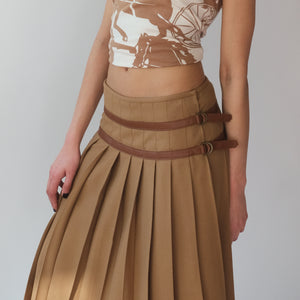 Pleated Beige Midi Skirt