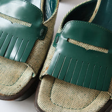 Load image into Gallery viewer, 1990s Green Leather Fringe Clogs