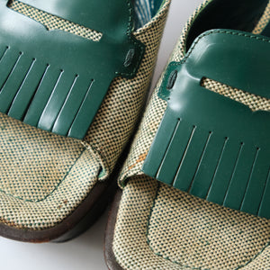 1990s Green Leather Fringe Clogs