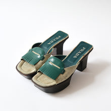 Load image into Gallery viewer, 1990s Green Leather Fringe Clogs