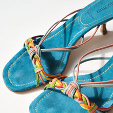 Load image into Gallery viewer, 2000s Blue Suede Strappy Mules