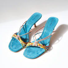 Load image into Gallery viewer, 2000s Blue Suede Strappy Mules