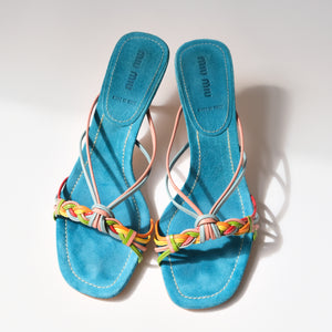 2000s Blue Suede Strappy Mules