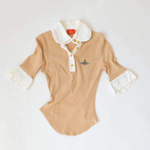 Vintage Corset Hem Ribbed Cotton Blouse