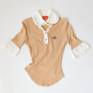 Vintage Corset Hem Ribbed Cotton Blouse