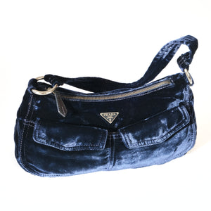 Crushed Blue Velvet Shoulder Bag