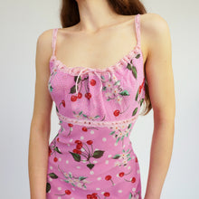 Load image into Gallery viewer, Adorable 90s Parisian Vintage Cherry Print Dress