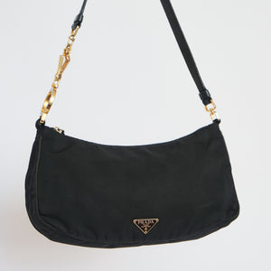 2000s Tessuto Black Baguette Bag