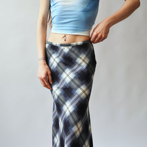 1990s Silk Blue Midi Skirt