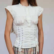 Load image into Gallery viewer, Iconic Early 2000s Frilled Cream Corset Blouse