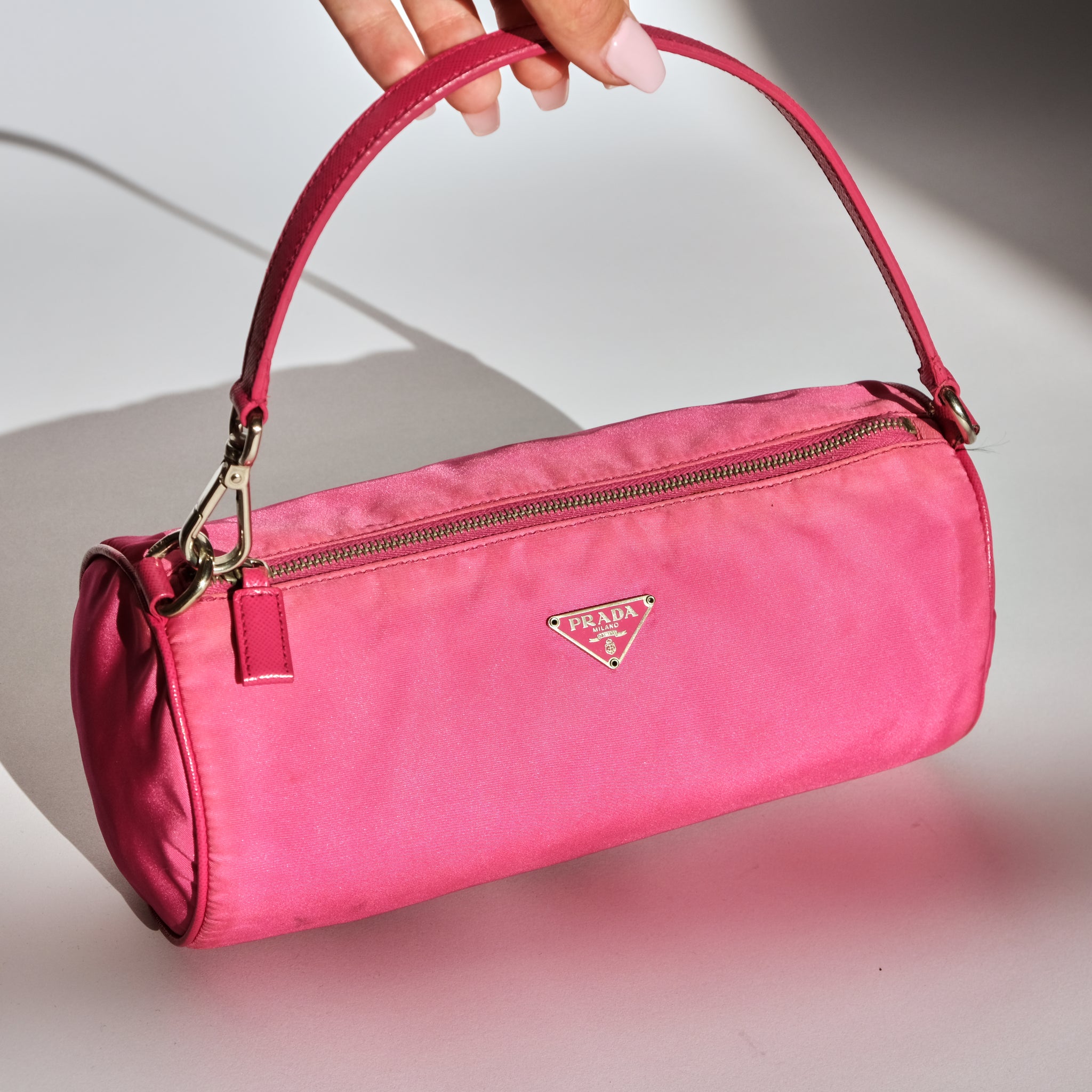 Pink prada baguette bag sale