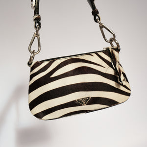 Vintage Zebra Print Pony Hair Shoulder Bag