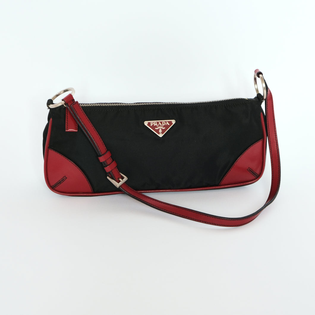 2000s Nylon and Leather Shoulder Bag