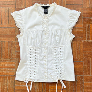Iconic Early 2000s Frilled Cream Corset Blouse