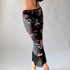 2000s Floral Mesh Midi Skirt
