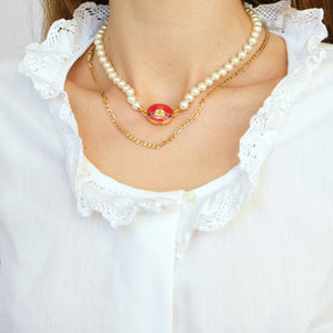 Enamel Orb Pearl Choker