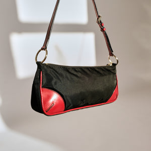 2000s Nylon and Leather Shoulder Bag
