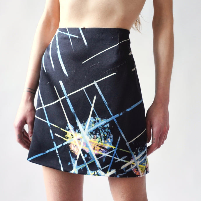 1990s Silk Firework Print Mini Skirt